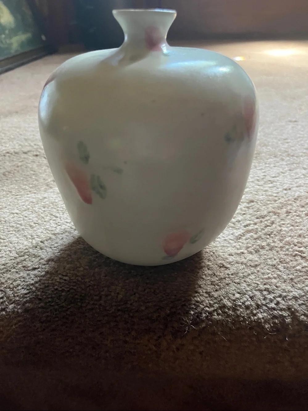 White Ceramic Bud Vase with Subtle Pink Floral Detail
